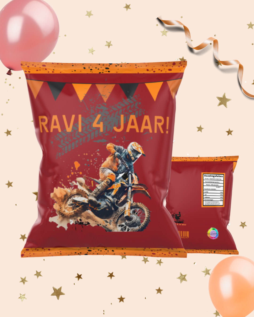 Gepersonaliseerd Chipszakje Motorcross Thema – Stoere Traktatie met Naam & Leeftijd voor Kinderfeestje