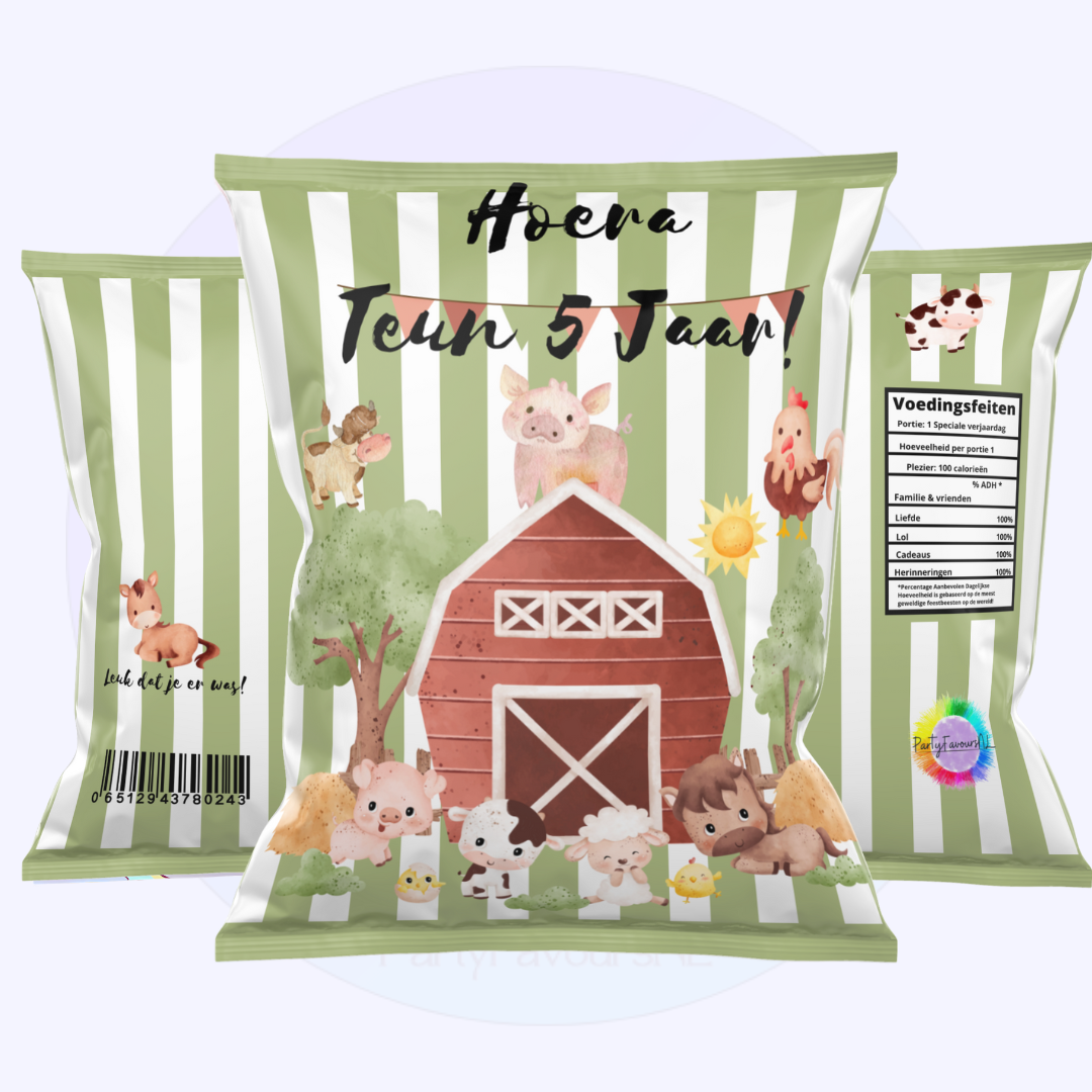 Gepersonaliseerd Chipszakje Boerderij Thema – Traktatie met Naam & Leeftijd voor Kinderfeestje