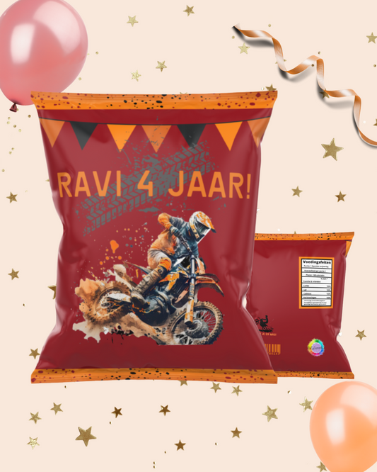 Gepersonaliseerd Chipszakje Motorcross Thema – Stoere Traktatie met Naam & Leeftijd voor Kinderfeestje