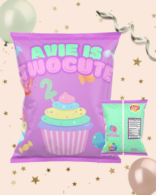 Gepersonaliseerd Chipszakje Candyland Thema – Kleurrijke Traktatie met Naam & Leeftijd voor Kinderfeestje