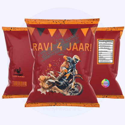 Gepersonaliseerd Chipszakje Motorcross Thema – Stoere Traktatie met Naam & Leeftijd voor Kinderfeestje