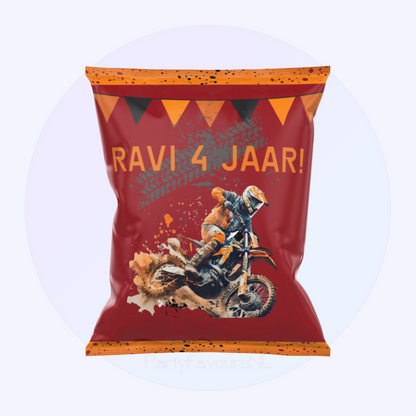 Gepersonaliseerd Chipszakje Motorcross Thema – Stoere Traktatie met Naam & Leeftijd voor Kinderfeestje