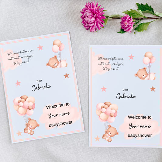 Gepersonaliseerde Welkoms kaart Babyshower – Elegante kaart met Naam & Datum